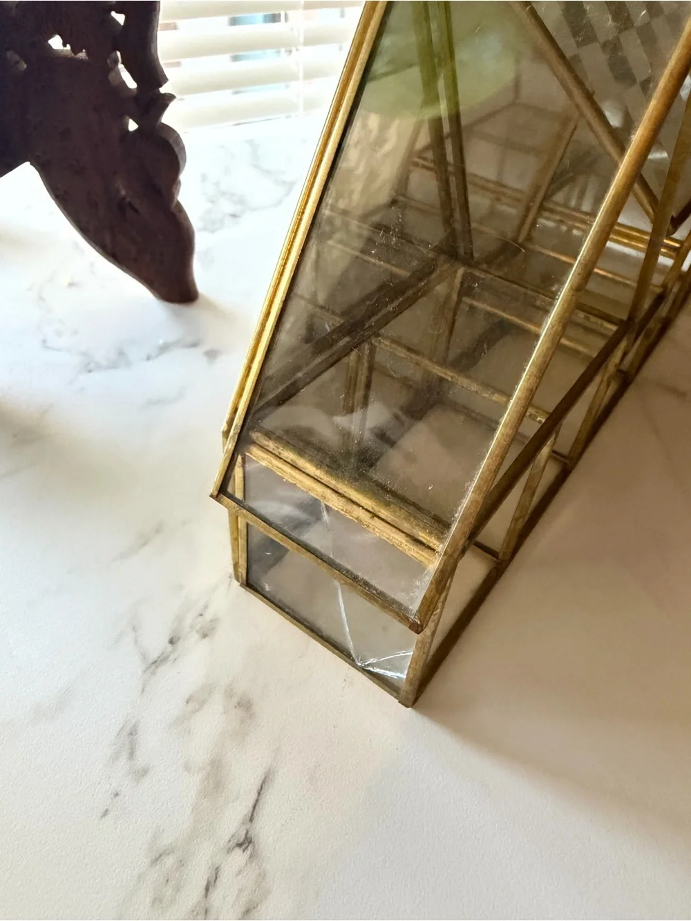Vintage MCM Glass and Brass Tiered House Trinket Shelf - Gold